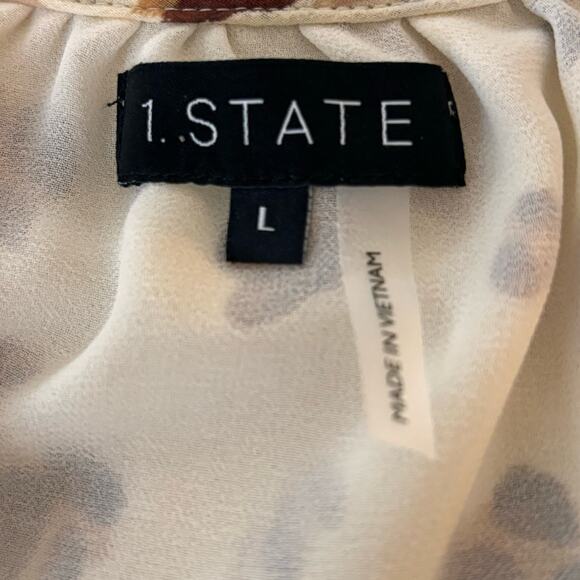 1 State Animal Print Blouse Top Ruffle Sz L Sleeve Cold Shoulder - Picture 5 of 10